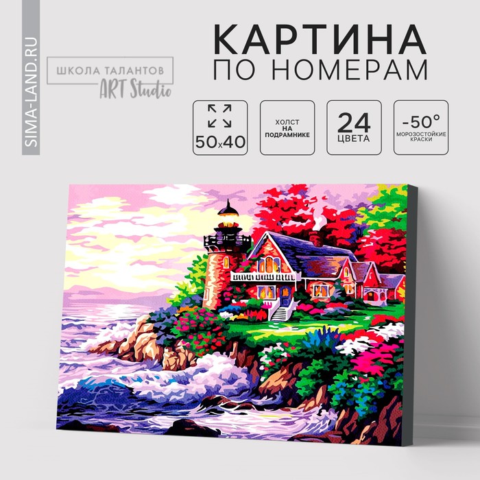 Картина по номерам на холсте 40×50 см «Домик с маяком у моря» - РусЭкспресс