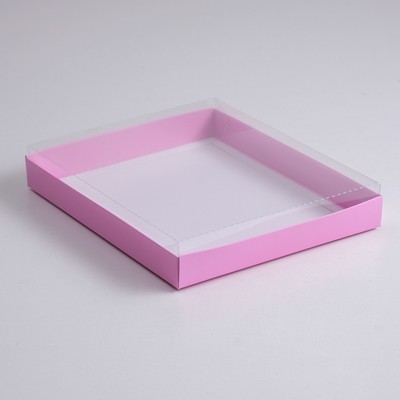 Коробка картонная с прозрачной крышкой, сиреневый, 26 х 21 х 3 см