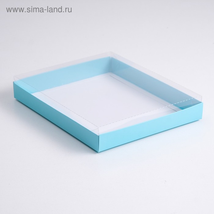 Коробка картонная  с прозрачной крышкой, голубой, 26 х 21 х 3 см - Фото 1