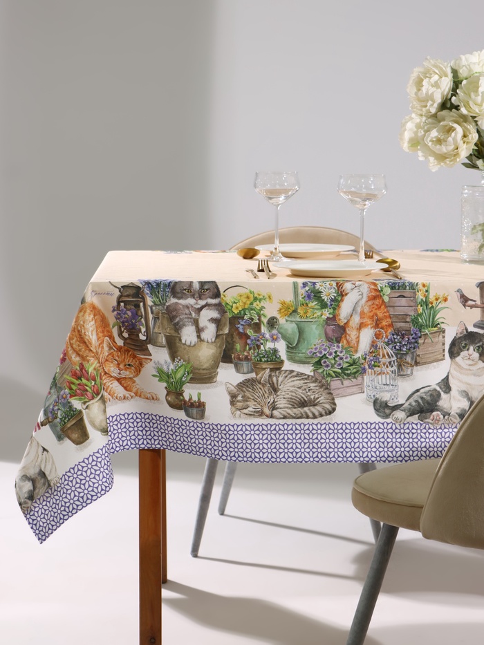 Скатерть «Этель. Уютные коты», 220×147 см, 100% хлопок, саржа 190 г/м²