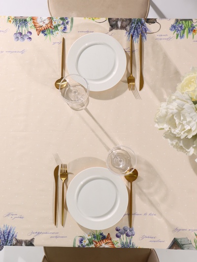 Скатерть Этель «Уютные коты», 220×147 см, 100% хлопок, саржа 190 г/м²