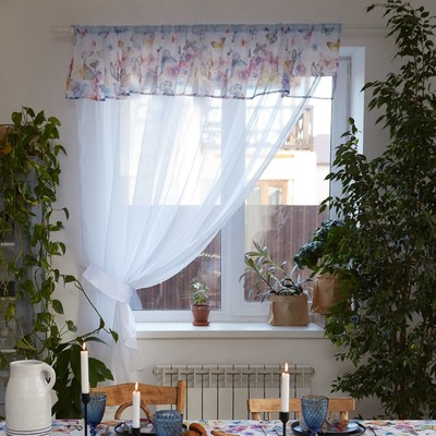 Тюль с подхватом и ламбрекеном «Бабочки», 250×200 см, 100% п/э, вуаль