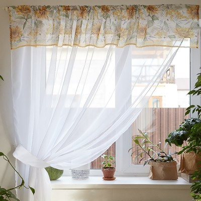 Тюль с подхватом и ламбрекеном «Солнечные цветы», 250×200 см, 100% п/э, вуаль