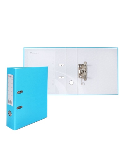 Папка-регистратор А4, 75 мм, ПВХ, тиснение «лен», металлическая окантовка, карман на корешок, собранная, голубая, в оттенке МИКС