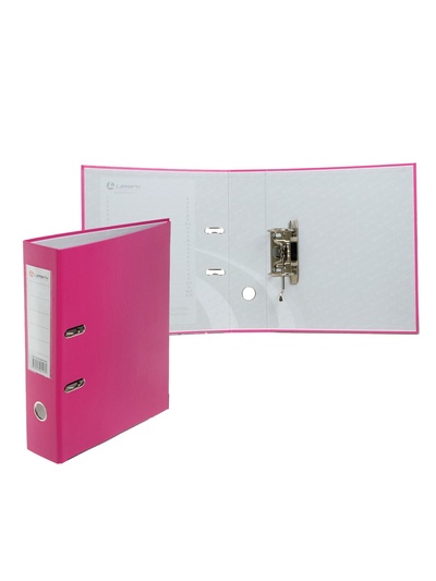Папка-регистратор А4, 75 мм, ПВХ, тиснение «лен», металлическая окантовка, карман на корешок, собранная, собранная, темно-розовая
