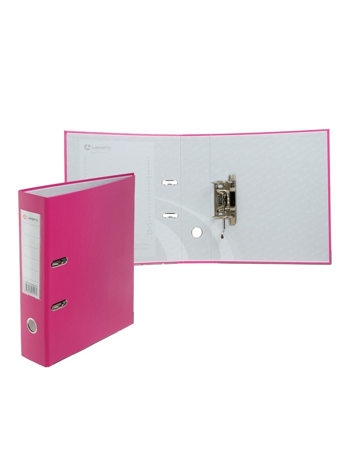 Папка-регистратор А4, 75 мм, ПВХ, тиснение «лен», металлическая окантовка, карман на корешок, собранная, собранная, темно-розовая - Фото 1