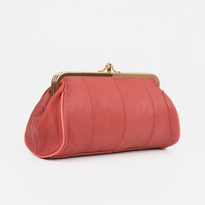 Косметичка на фермуаре, 2 отдела, наружный карман, цвет коралловый