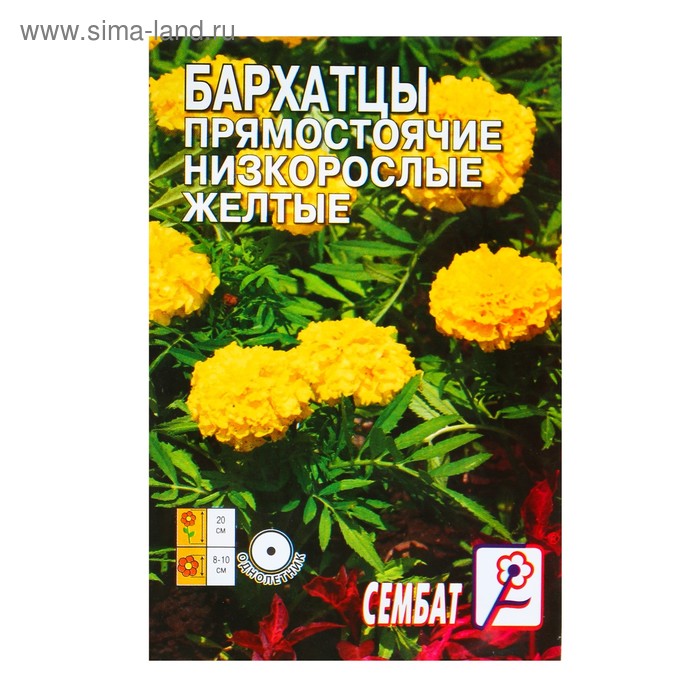 Семена цветов Бархатцы прямостоячий низкорослый, желтый, О, 0,1 г - Фото 1