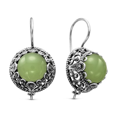 Серьги восток «Нефрит», посеребрение