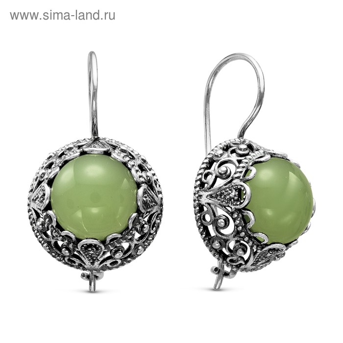 Серьги восток «Нефрит», посеребрение - Фото 1