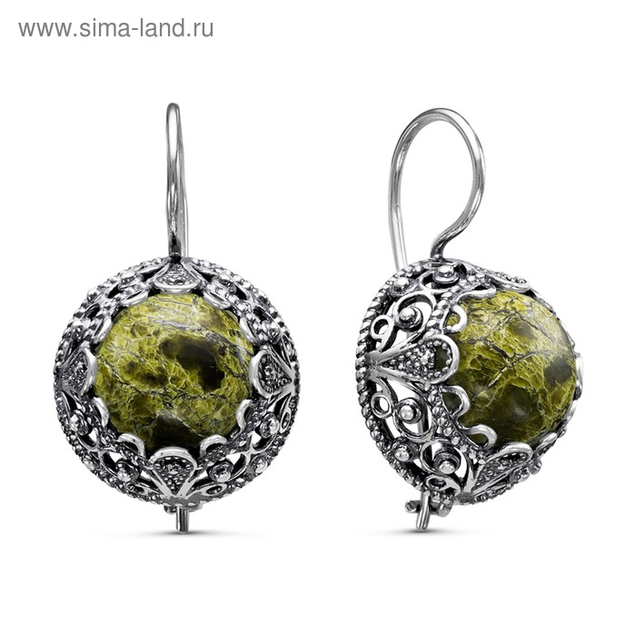 Серьги восток «Змеевик», посеребрение с оксидированием - Фото 1