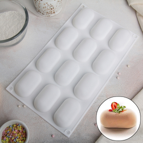 Форма силиконовая для муссовых десертов и выпечки Доляна «Савоярди», 29,7×17,2×2,5 см, 12 ячеек, 4×6,5 см, цвет белый