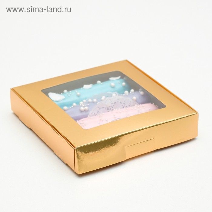 Коробка самосборная, с окном, золотая, 16 х 16 х 3 см - Фото 1