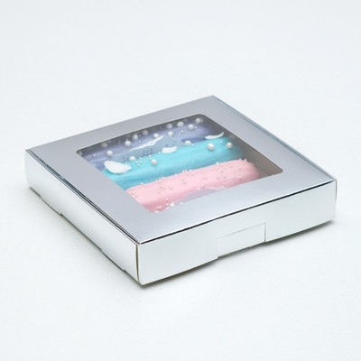 Коробка самосборная, с окном, серебрянная, 16 х 16 х 3 см