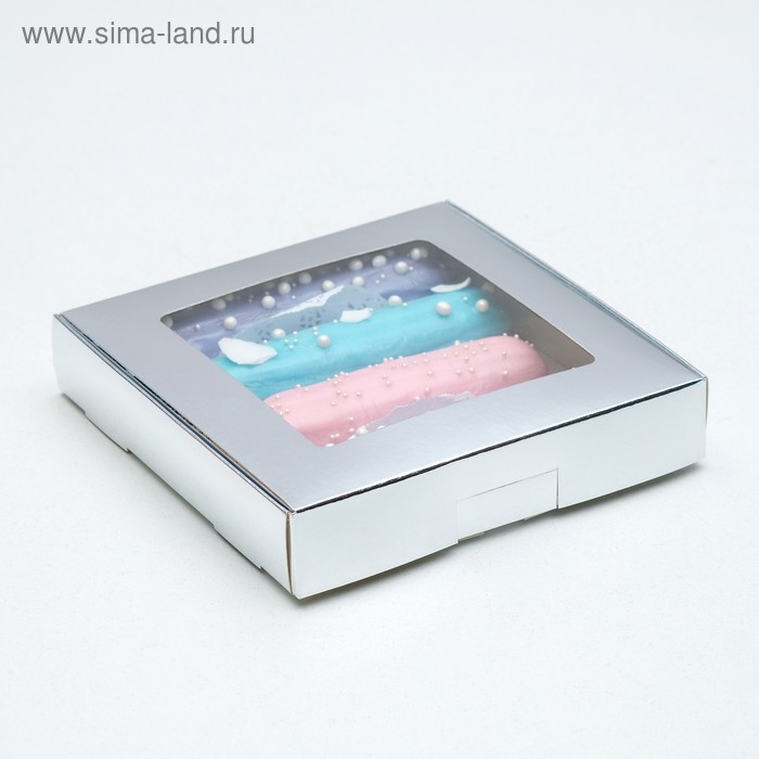 Коробка самосборная, с окном, серебрянная, 16 х 16 х 3 см - Фото 1