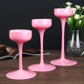 Подсвечник стекло "Бокал-креманка" розовый набор 3 шт h- 17, 21, 24,5х12х12 см