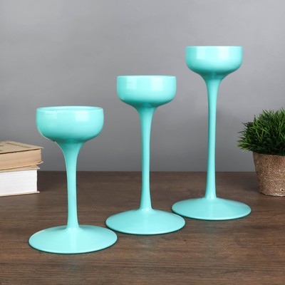 Подсвечник стекло "Бокал-креманка" мята набор 3 шт h- 17, 21, 24,5х12х12 см