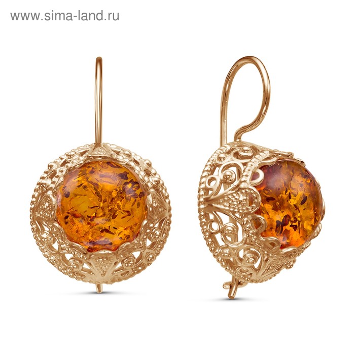 Серьги восток «Янтарь», розовое золочение - Фото 1