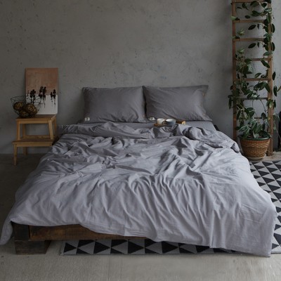 Постельное бельё 1.5-спальное «Этель», жатый хлопок, серое