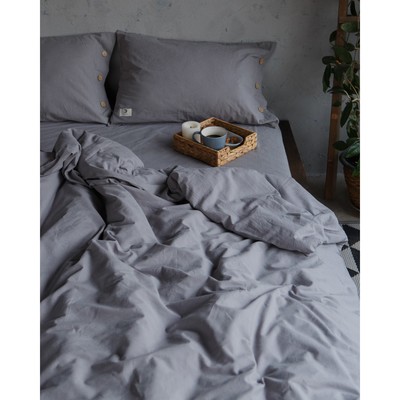 Постельное бельё 1.5-спальное «Этель», жатый хлопок, серое