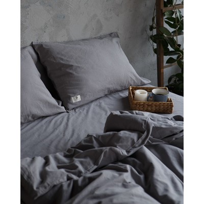 Постельное бельё 1.5-спальное «Этель», жатый хлопок, серое