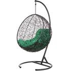 Подвесное кресло - кокон «Кокос», с искусственным ротангом, зелёная подушка, со стойкой, чёрное - Фото 1