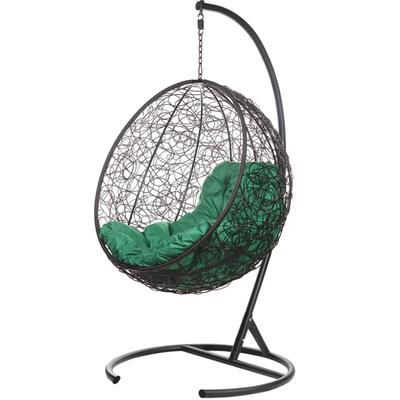 Подвесное кресло - кокон «Кокос», с искусственным ротангом, зелёная подушка, со стойкой, чёрное