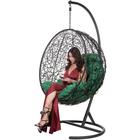 Подвесное кресло - кокон «Кокос», с искусственным ротангом, зелёная подушка, со стойкой, чёрное - Фото 3