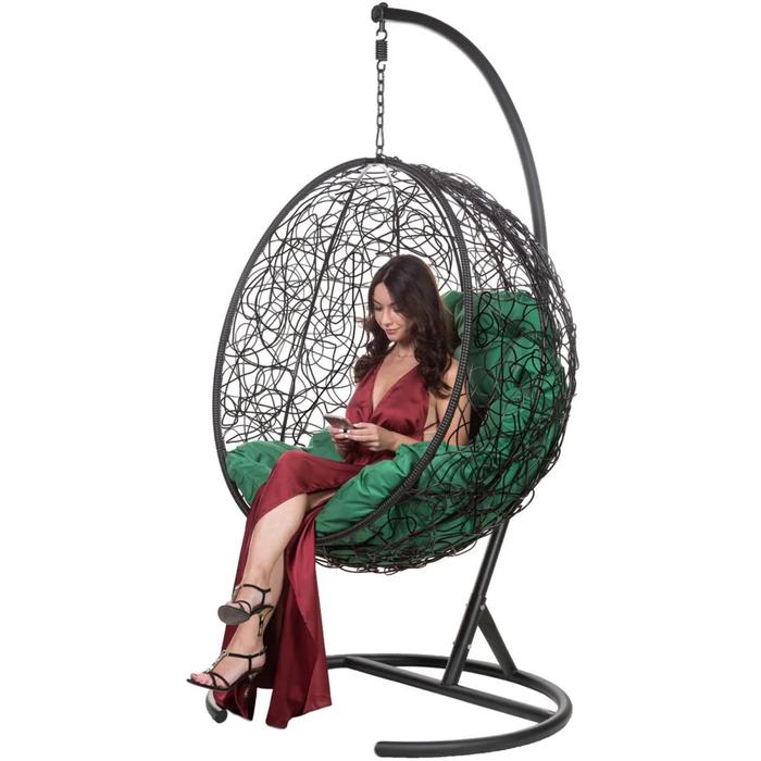 Подвесное кресло "Kokos" Black, зеленая подушка, стойка, 195*95*75 см - фото 1908509722