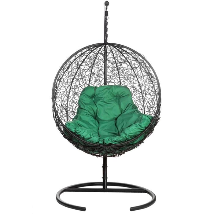 Подвесное кресло "Kokos" Black, зеленая подушка, стойка, 195*95*75 см - фото 1908509723