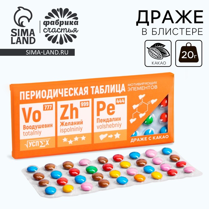 Конфеты драже шоколадное «Мотивирующие элементы», 20 г.
