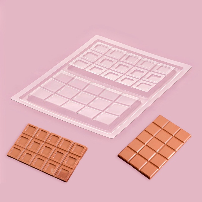Форма для шоколада «Дольки», пластик, 26.5×21×1 см, 2 ячейки 17.5×10.5, прозрачная