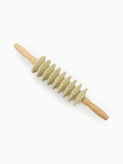 Массажёр «Скалка», универсальный, 38×7 см, 9 колёс, деревянный