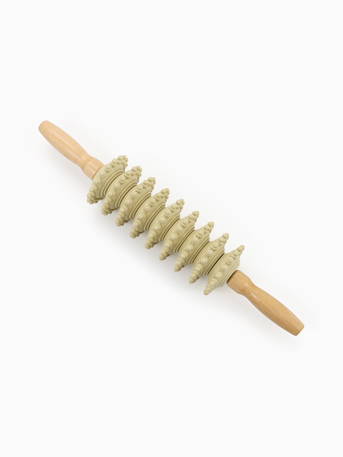 Массажёр «Скалка», универсальный, 38×7 см, 9 колёс, деревянный - Фото 1