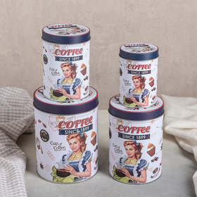 Набор банок для сыпучих продуктов Coffee, 10,6×14/8,8×12,5/7,5×11/6×9 см, 4 шт, цвет белый