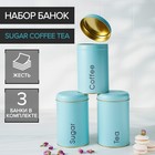 Набор банок для сыпучих продуктов Sugar Coffee Tea, 10×17 см, 3 шт, цвет голубой - фото 4576624