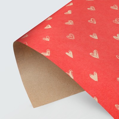 Бумага упаковочная крафтовая «Сердечки», фон красный, 50 х 70 см
