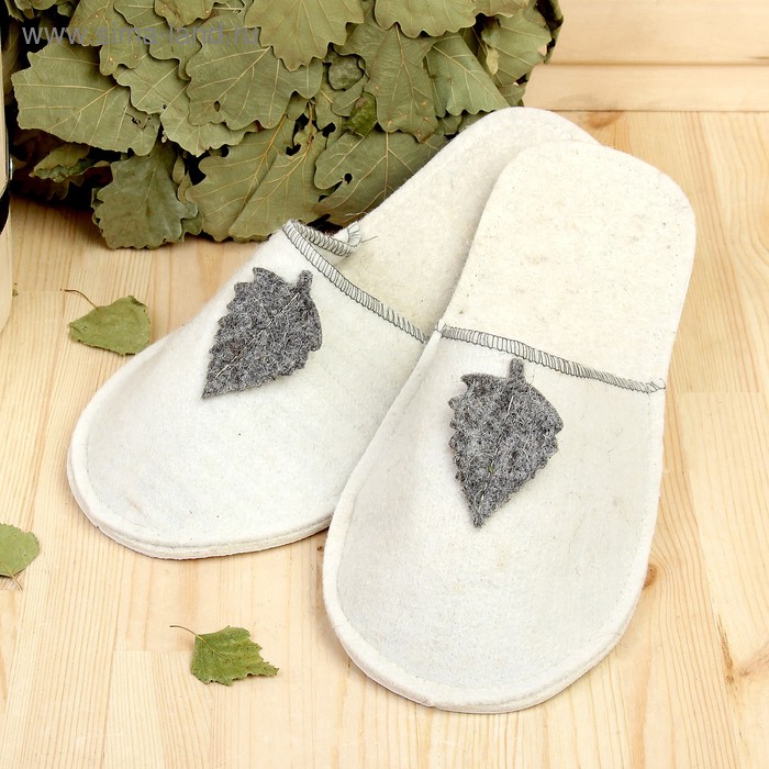 Тапочки для бани и сауны, женские, войлок, бело-коричневые - Фото 1