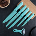Набор кухонных принадлежностей «Клауд», 6 предметов: 5 ножей, овощечистка из керамики, цвет бирюзовый - фото 6106248