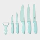Набор кухонных принадлежностей «Клауд», 6 предметов: 5 ножей, овощечистка из керамики, бирюзовый - Фото 1