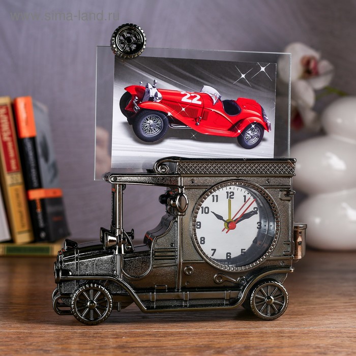 Часы-будильник настольные «Автомобиль» с фоторамкой, циферблат d=6 см, 15×10 см, АА - Фото 1