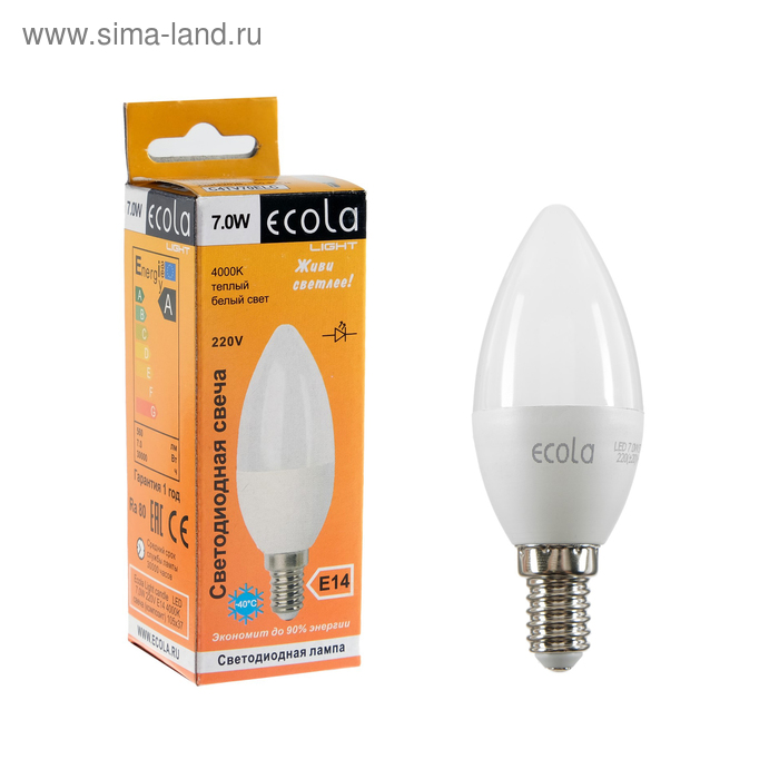 Лампа светодиодная Ecola Light candle LED, 7 Вт, E14, 4000 K, свеча, 105x37 мм - Фото 1