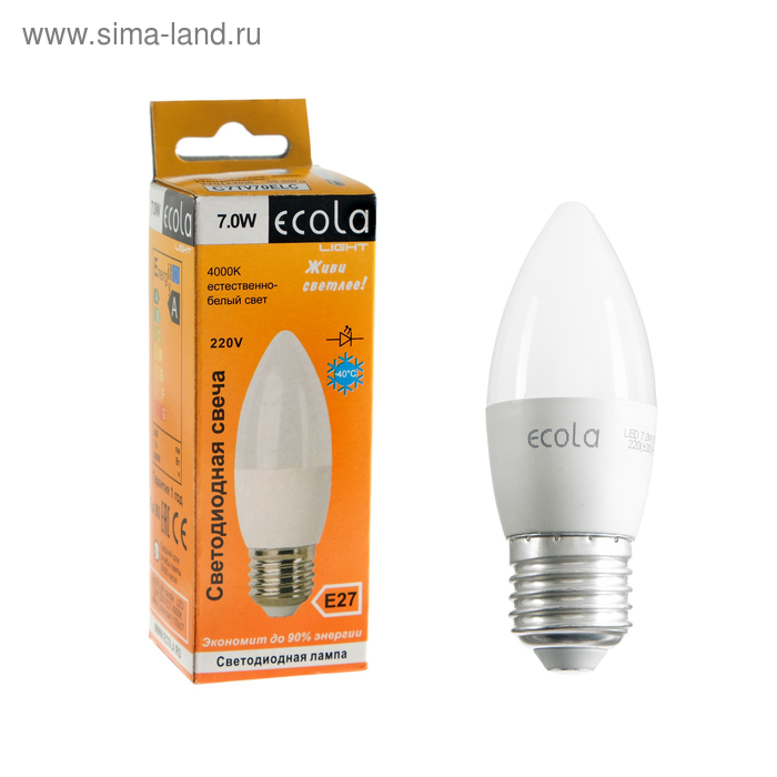 Лампа светодиодная Ecola Light candle, E27, 7 Вт, 4000 K, 103x37 мм - Фото 1