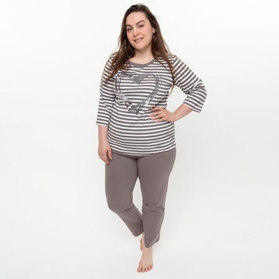 Комплект женский (лонгслив, брюки), цвет коричневый, размер 56