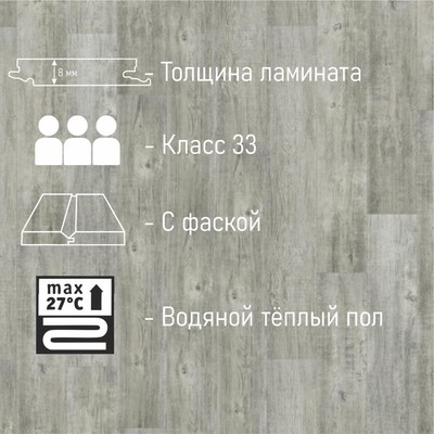 Ламинат для пола Tarkett Ballet 833 TC-Lock Esmeralda/«Эсмеральда», 33 класс, 8 мм, 2 м²