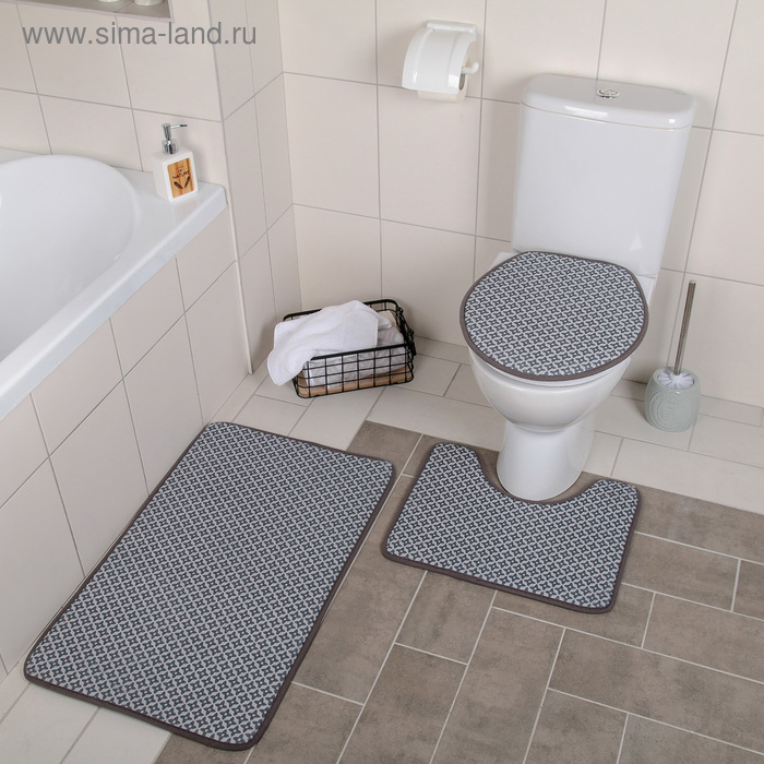 Набор ковриков для ванны и туалета 3 шт 37х44, 40х50, 50х80 см "Свит" цвет серый - Фото 1