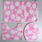 Набор ковриков для ванны и туалета 3 шт 37х44, 40х50, 50х80 см "Букли" цвет бело-розовый - Фото 2