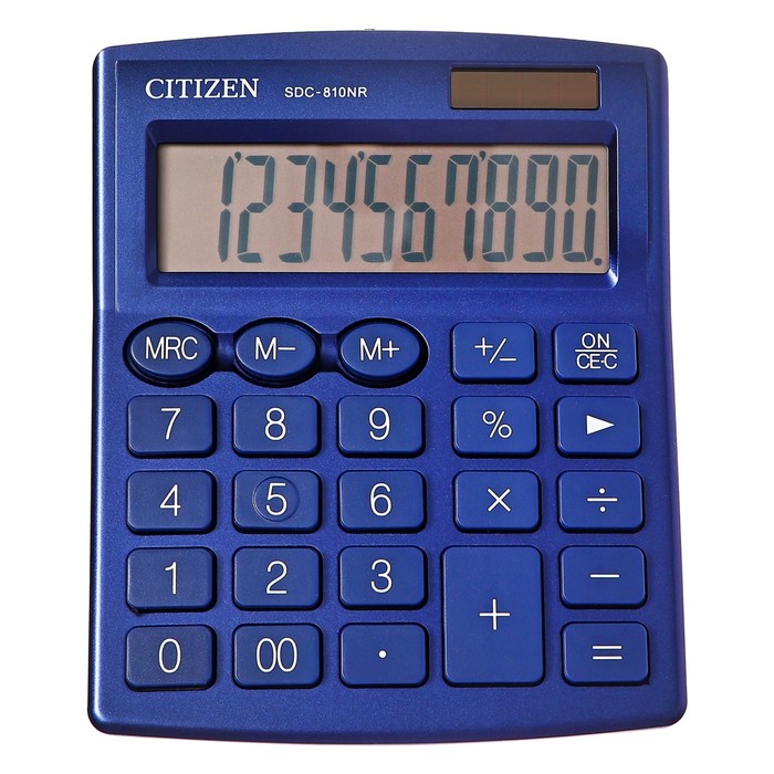 Калькулятор настольный Citizen "SDC-810NR", 10-ти разрядный 102 х 124 х 25, двойное питание, синий - Фото 1