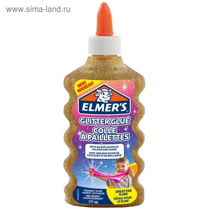 Клей канцелярский 200 г Elmers Glitter Glue, для слаймов, с блёстками, золотой - Фото 1