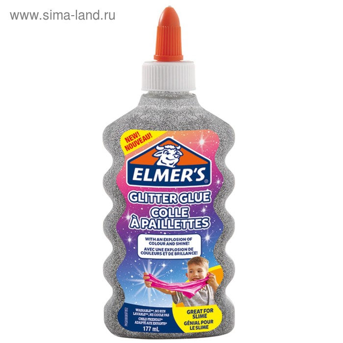 Клей канцелярский 200 г Elmers Glitter Glue, для слаймов, с блёстками, серебряный - Фото 1